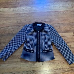 Calvin Klein Black and White Tweed Zip Front Jacket